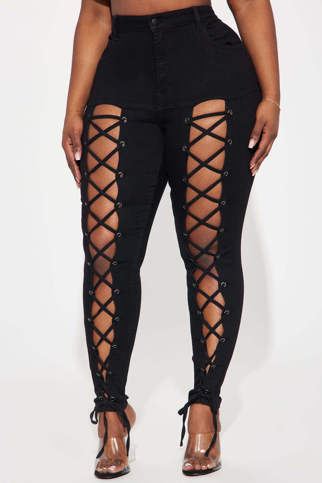 Bottle Service Lace Up Skinny Jeans - Black Product Image