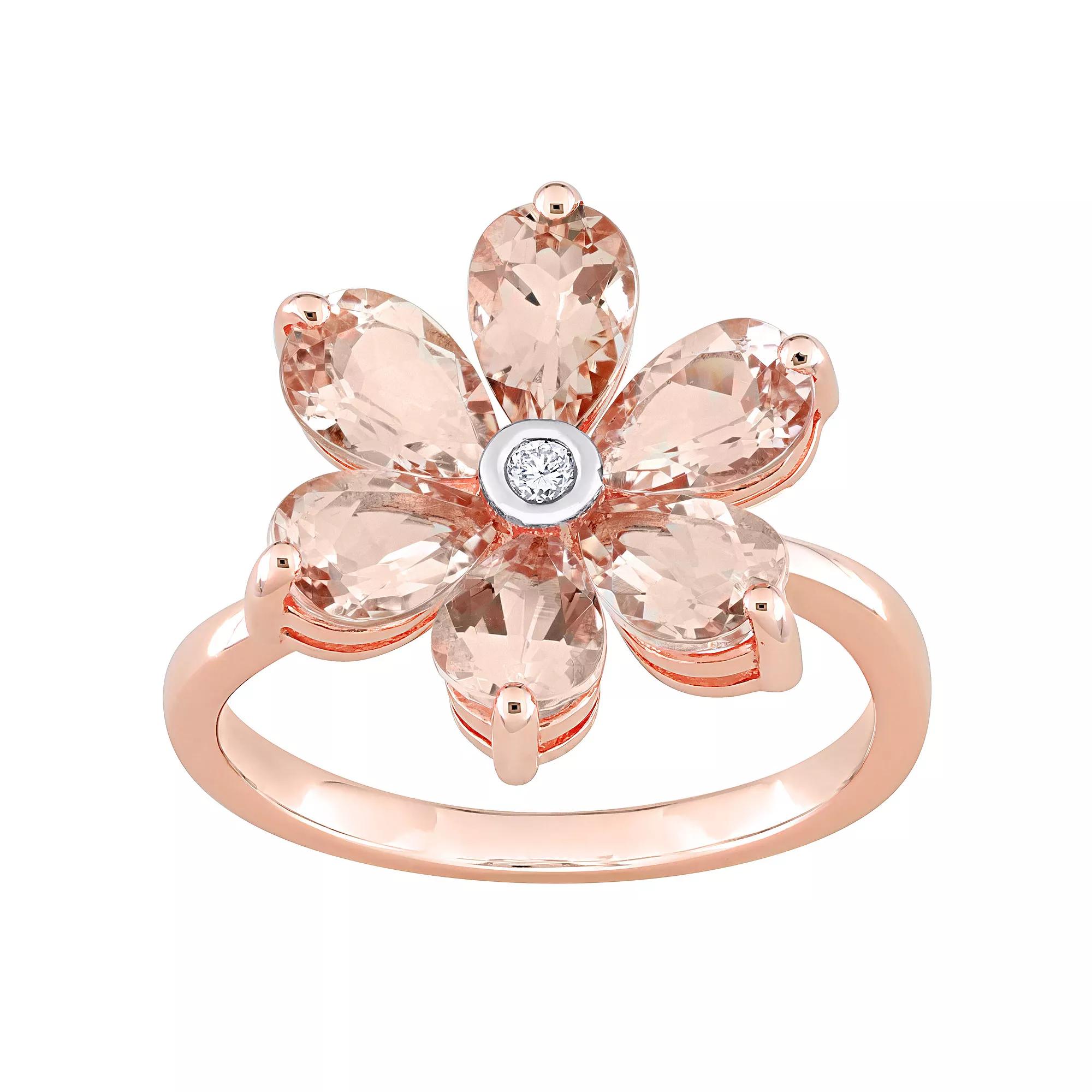 Stella Grace 10k Rose Gold Morganite & Diamond Accent Flower Ring, Women's, Size: 10.50 Product Image