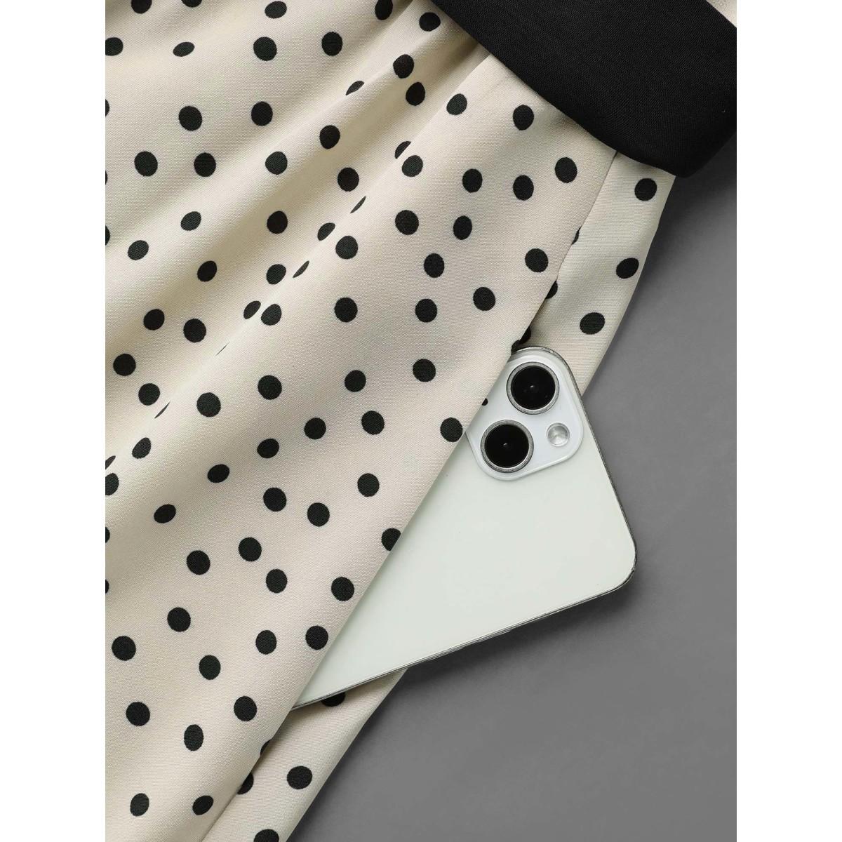 Plus Size Round Neck Polka Dot Waist-Tie Midi Dress Apricot Women Elegant Belted Round Neck Long Sleeve Curvy BloomChic 30/6X Product Image