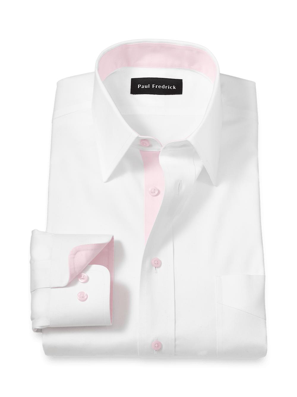 Comfort Stretch Non-Iron Solid Dress Shirt With Contrast Trim - White/pink Product Image