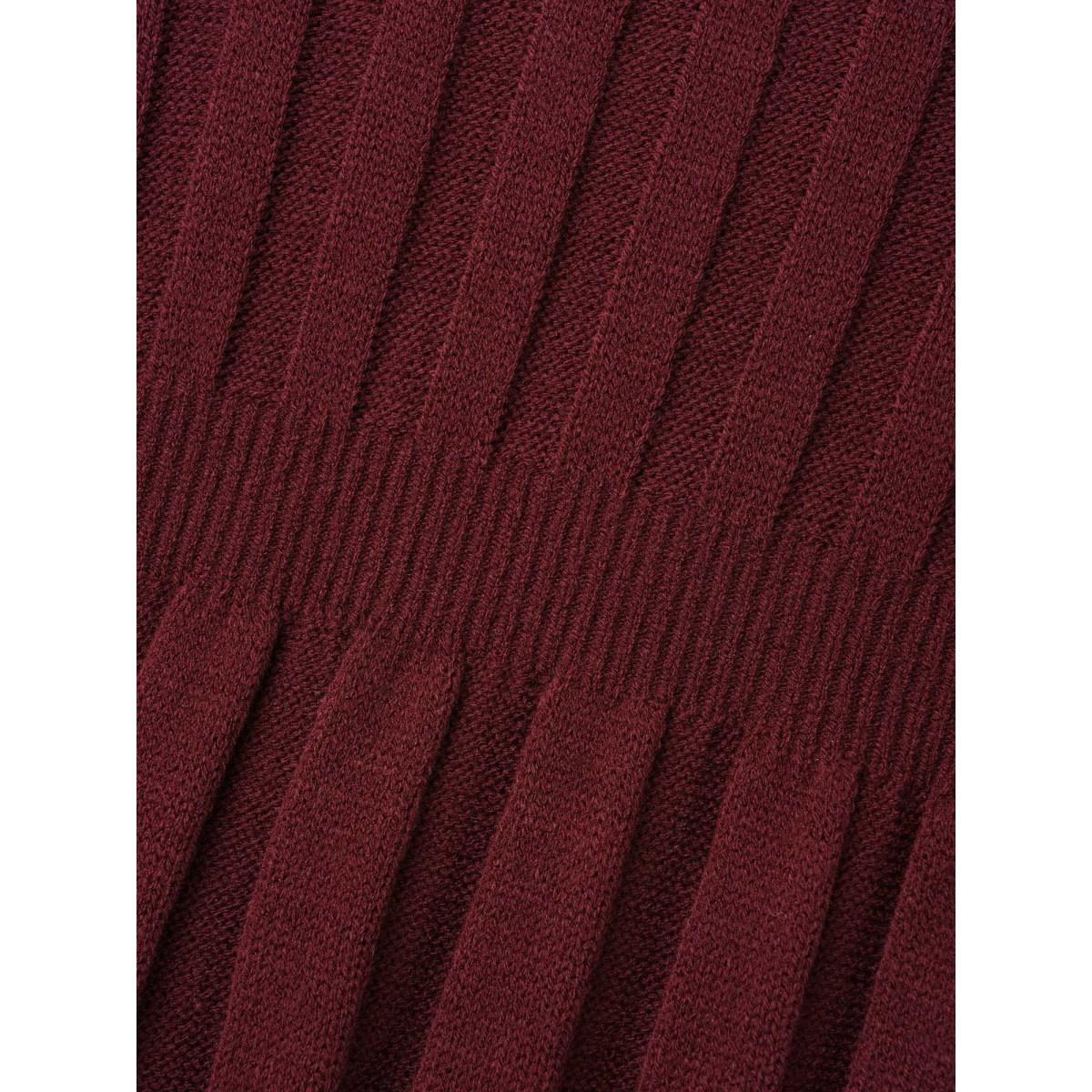 Plus Size Plain Cable Knit Pleated Texture Pullover Deepred Women Casual Bodycon Long Sleeve Round Neck Everyday Pullovers BloomChic 12/L Product Image