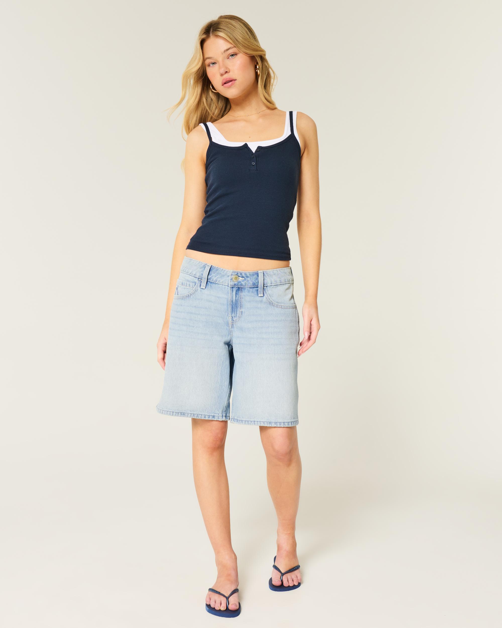 Low-Rise Medium Wash Number Graphic Baggy Jort Product Image