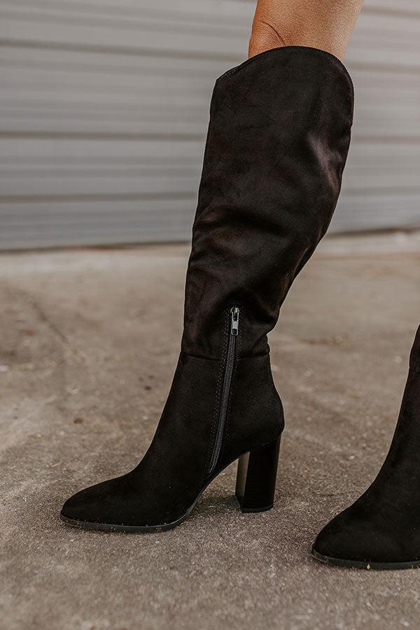 The Aria Faux Suede Knee High Boot in Black Product Image