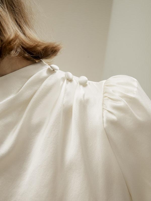 Asymmetrical Silk Blouse with Puff Sleeves Product Image