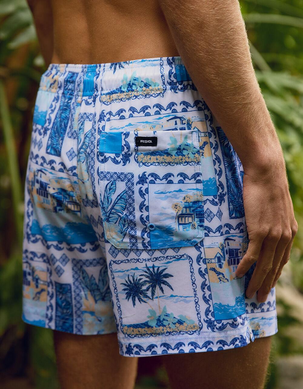 RSQ Mens Vacation Scene Swim Shorts - BLUE/WHITE Product Image