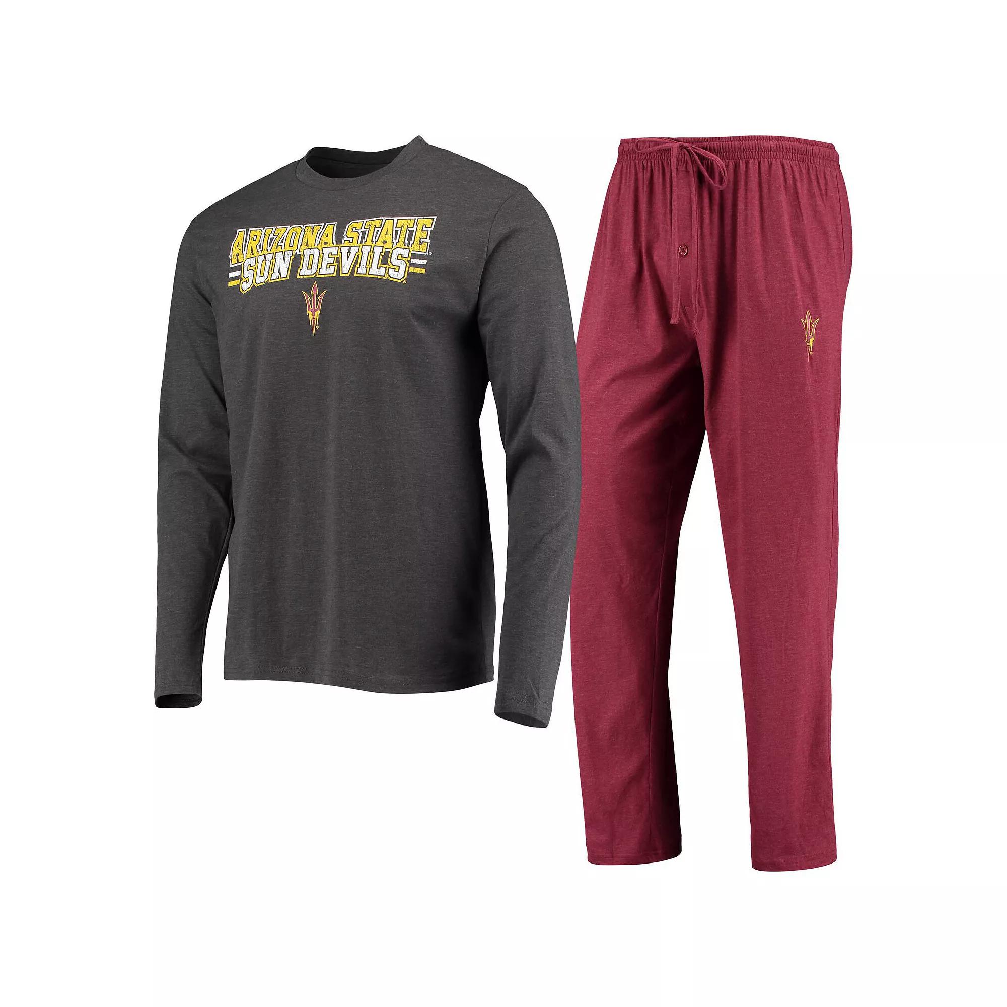 Men's Concepts Sport Maroon/Heathered Charcoal Arizona State Sun Devils Meter Long Sleeve T-Shirt & Pants Sleep Set,  Product Image