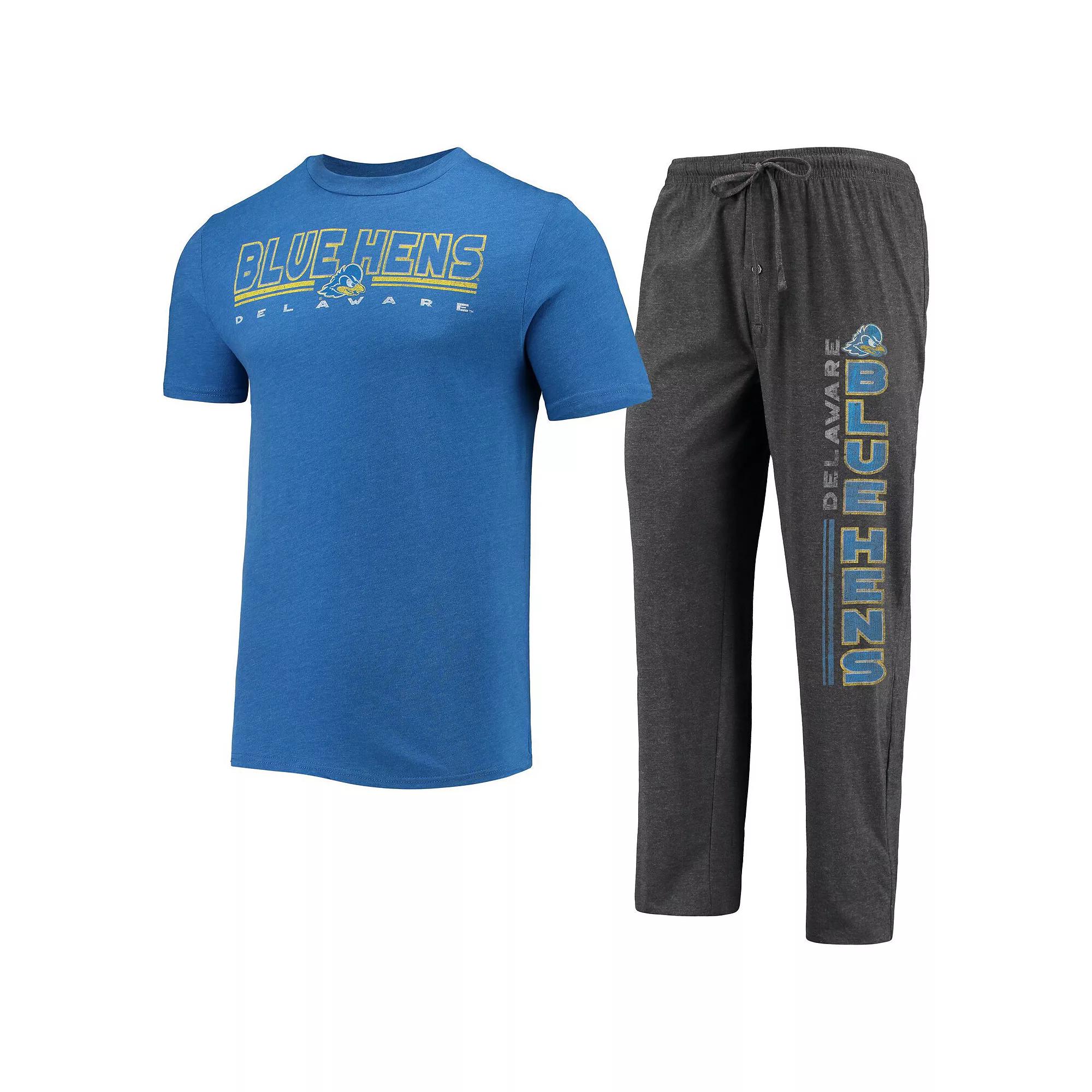 Men's Concepts Sport Heathered Charcoal/Royal Delaware Fightin' Blue Hens Meter T-Shirt & Pants Sleep Set,  Product Image