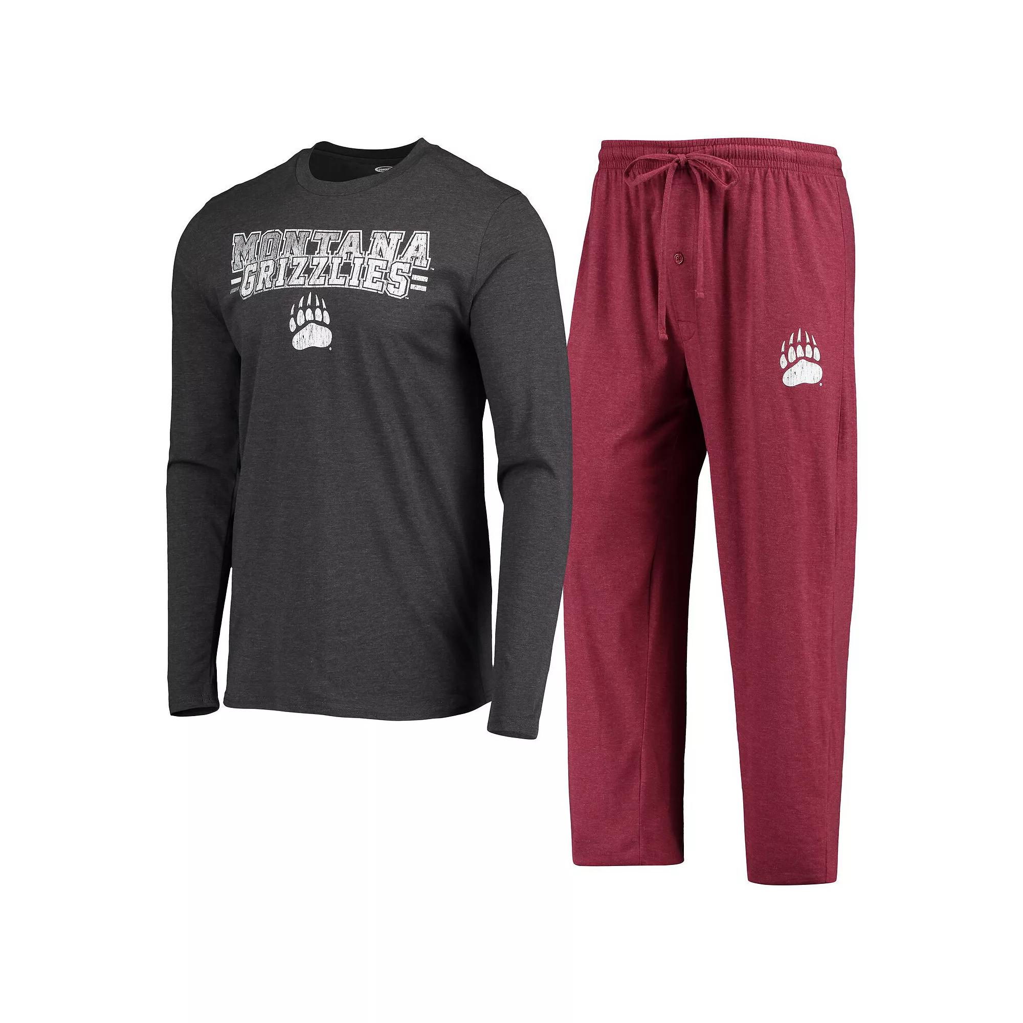 Men's Concepts Sport Maroon/Heathered Charcoal Montana Grizzlies Meter Long Sleeve T-Shirt & Pants Sleep Set,  Product Image