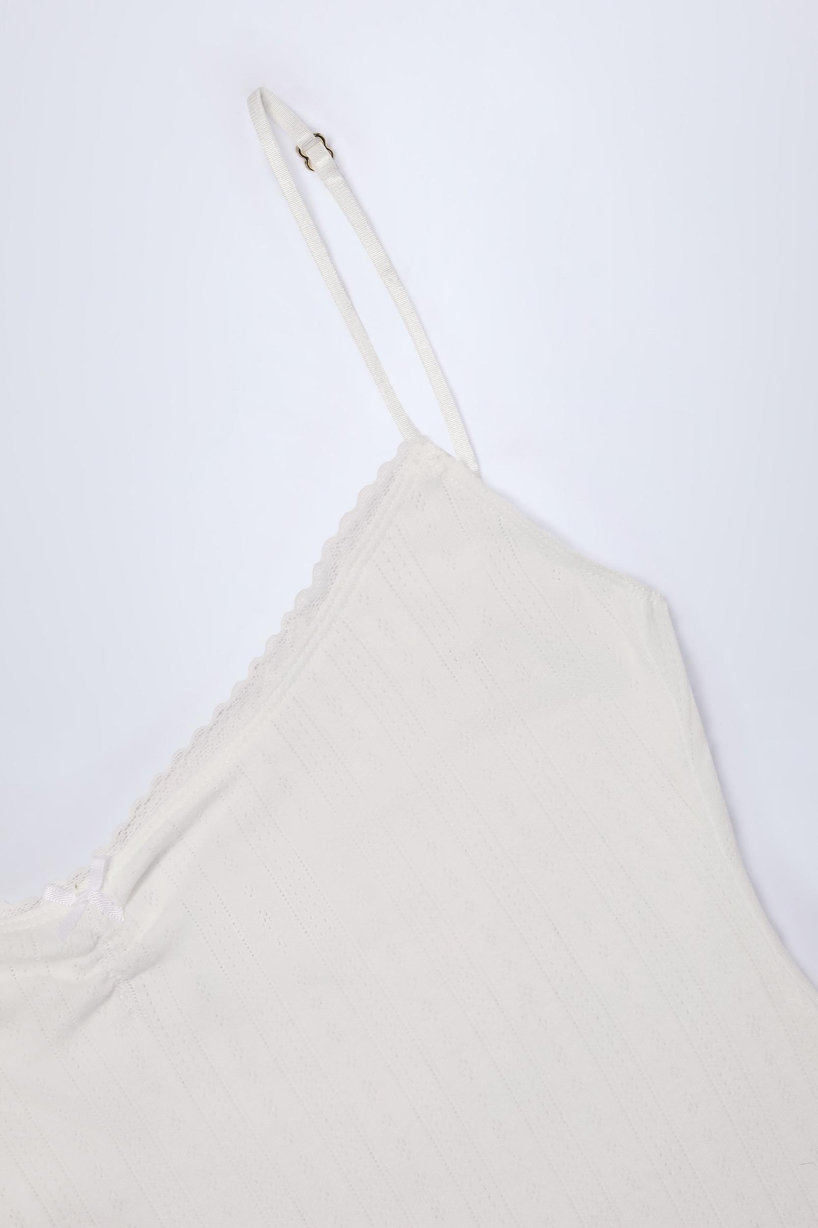 Pointelle Ruched A-Line Mini Dress in White Product Image