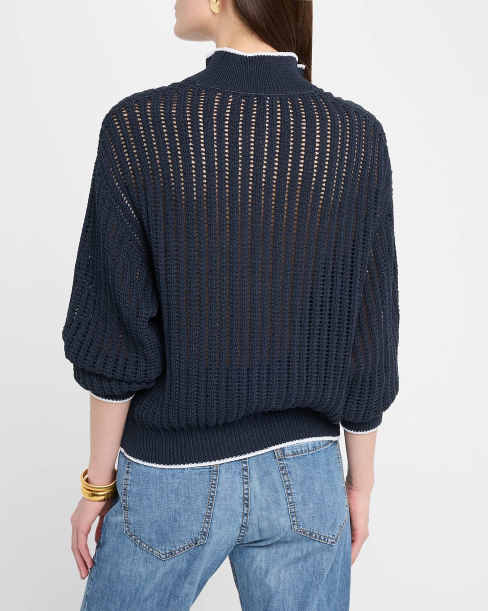Cotton Open-Knit Zip Cardigan Product Image