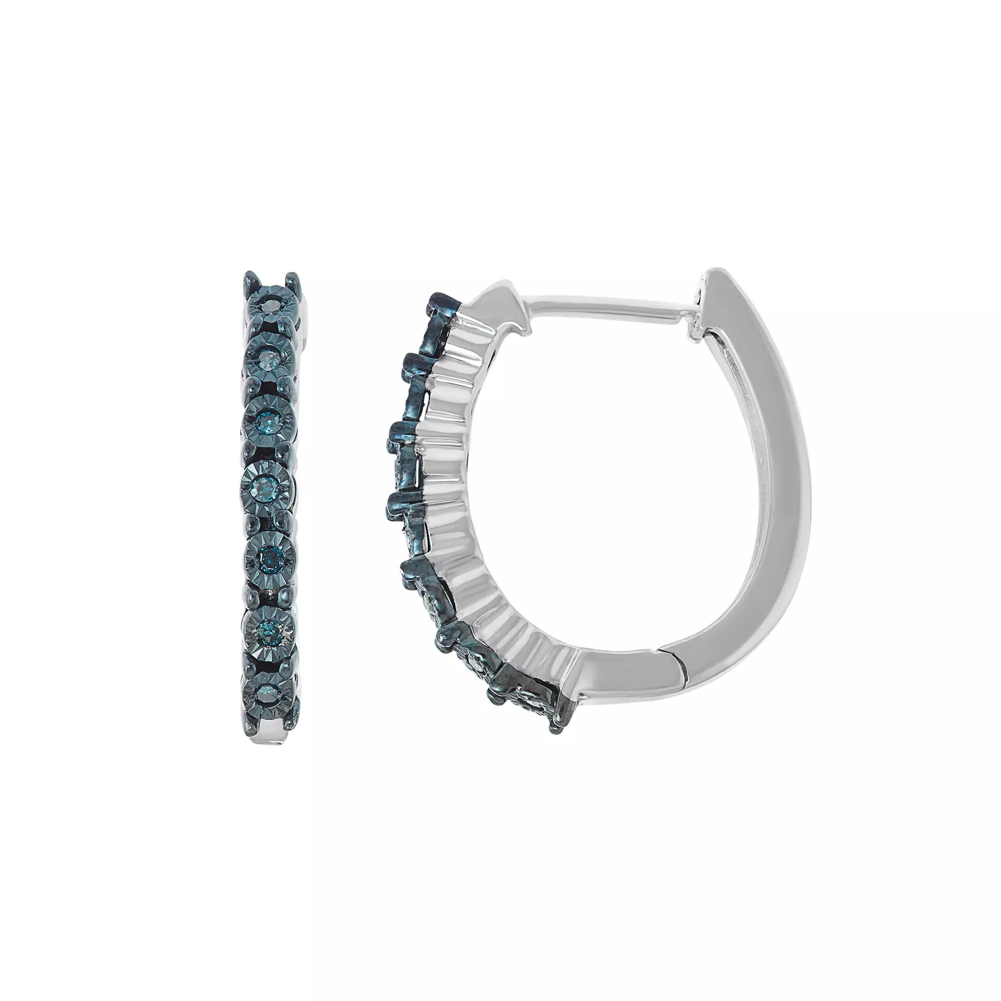 Sterling Silver Blue Diamond Accent Hoop Earrings, Women's Product Image