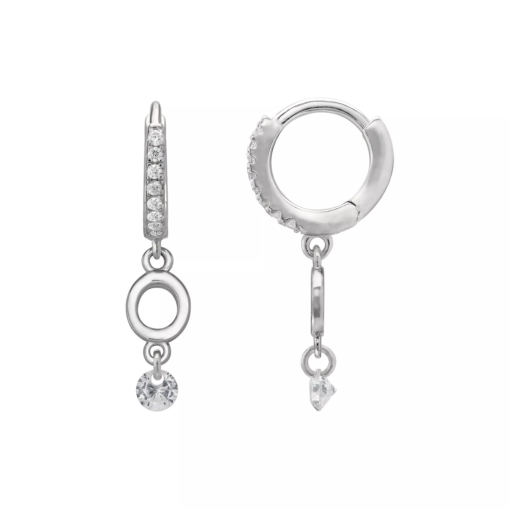 PRIMROSE Sterling Silver Initial Huggie Hoop Drop Earrings, Women's, Sterling Silver U Product Image