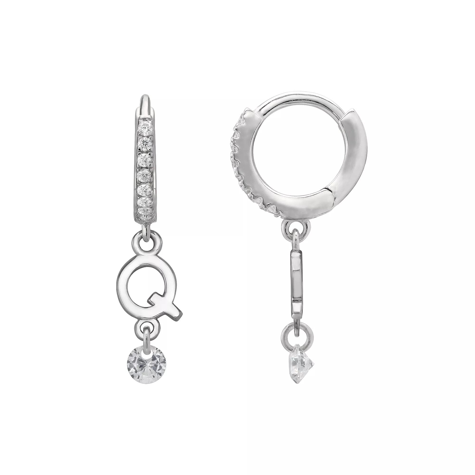 PRIMROSE Sterling Silver Initial Huggie Hoop Drop Earrings, Women's, Sterling Silver U Product Image