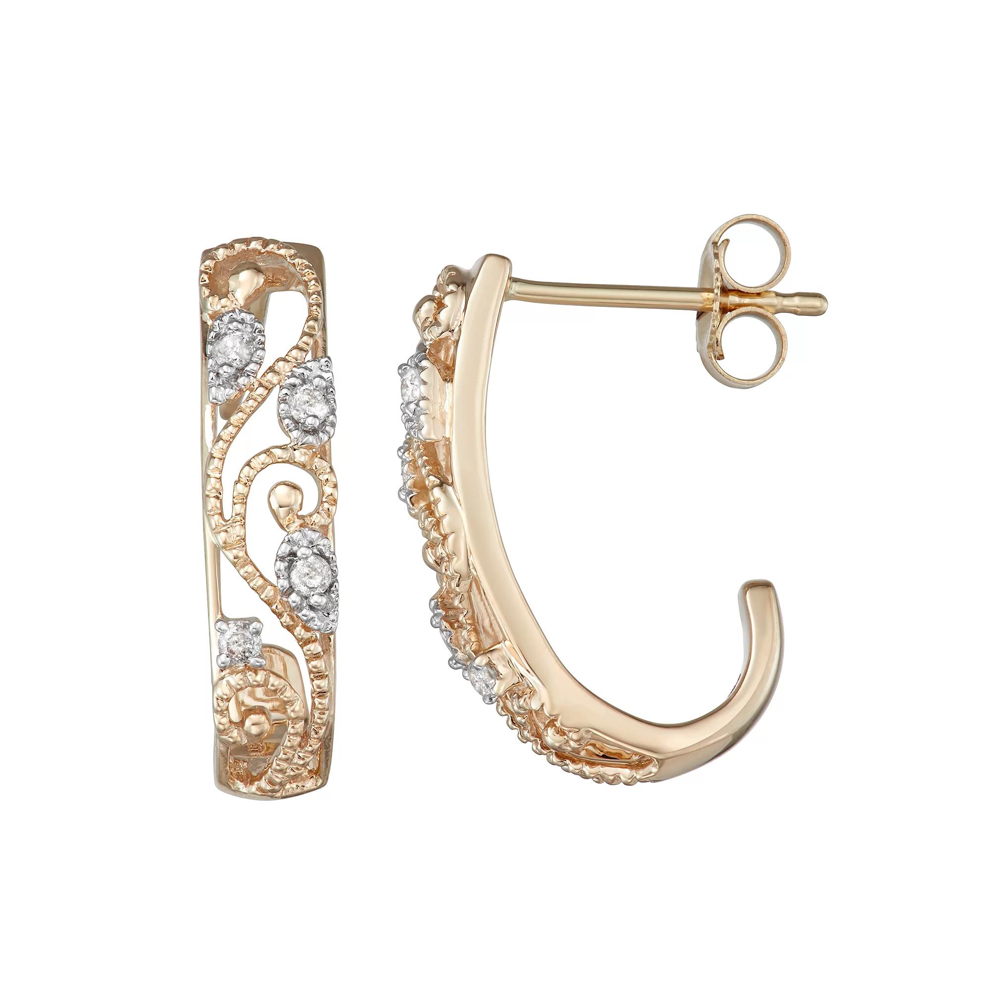 10k Gold 1/10 Carat T.W. Diamond J Hoop Earrings, Womens, White Product Image
