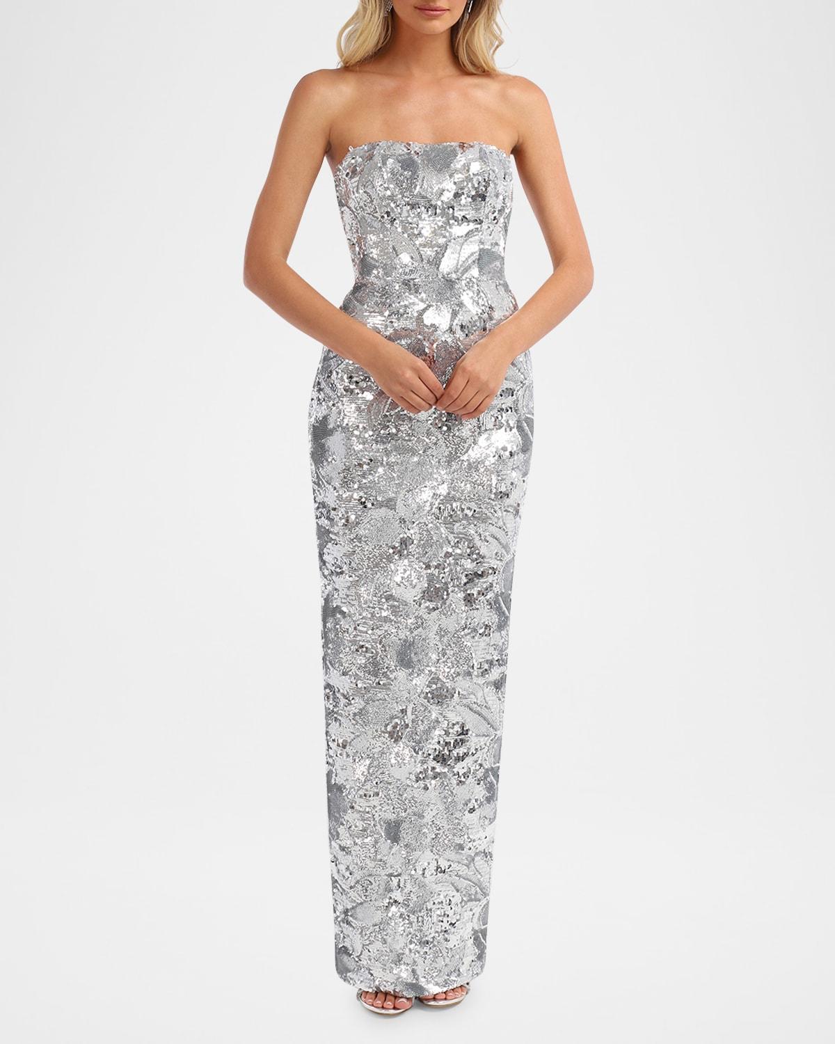 Serena Strapless Floral Sequin Column Gown Product Image