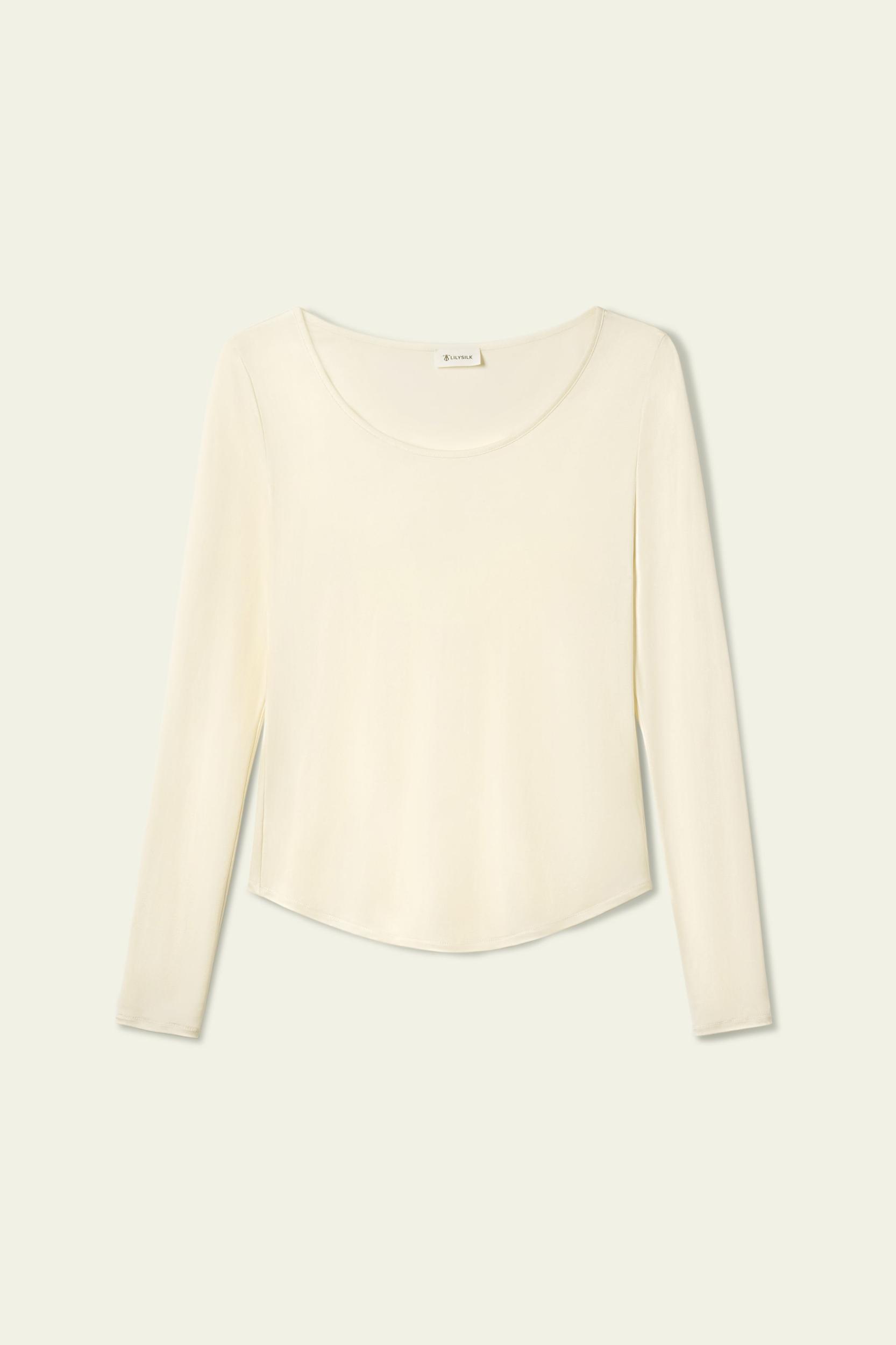 LILYSILK Womens Silk Tops | Lily White Washable Silk | Natural Flow Long Sleeve Tops L Product Image