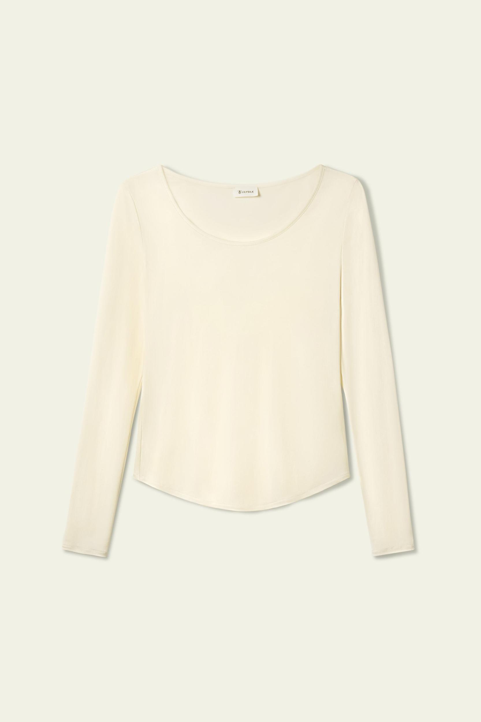 LILYSILK Womens Silk Tops | Lily White Washable Silk | Natural Flow Long Sleeve Tops L Product Image