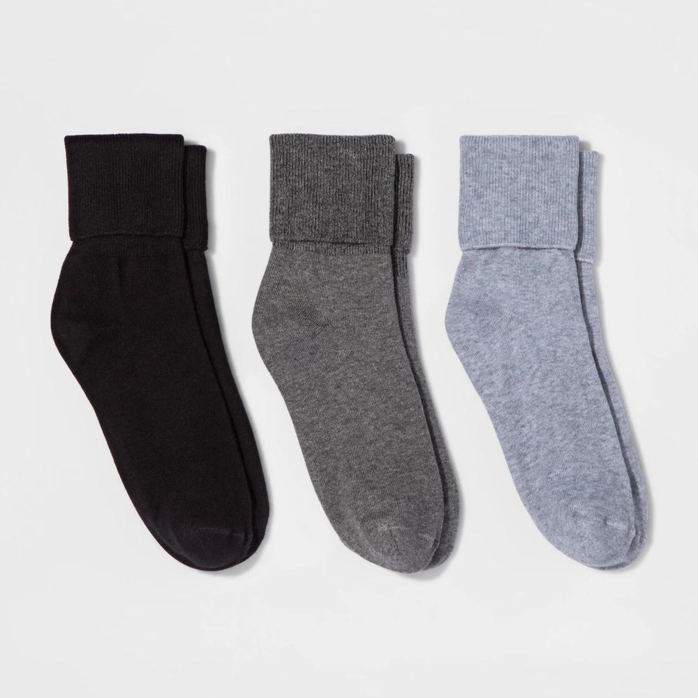 Women's Mary Jane Fold Over Cuff 3pk Crew Socks - A New Day™ Gray Heather 4-10 Product Image