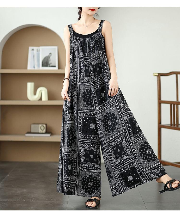 Sleeveless Pattern Wide Leg Jumpsuit Product Image