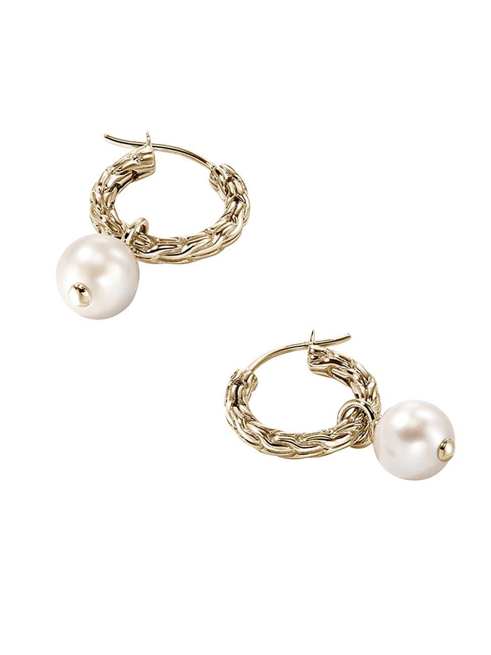 Womens JH Essentials 14K Yellow Gold & Cultured Freshwater Pearl Hoop Earrings Product Image