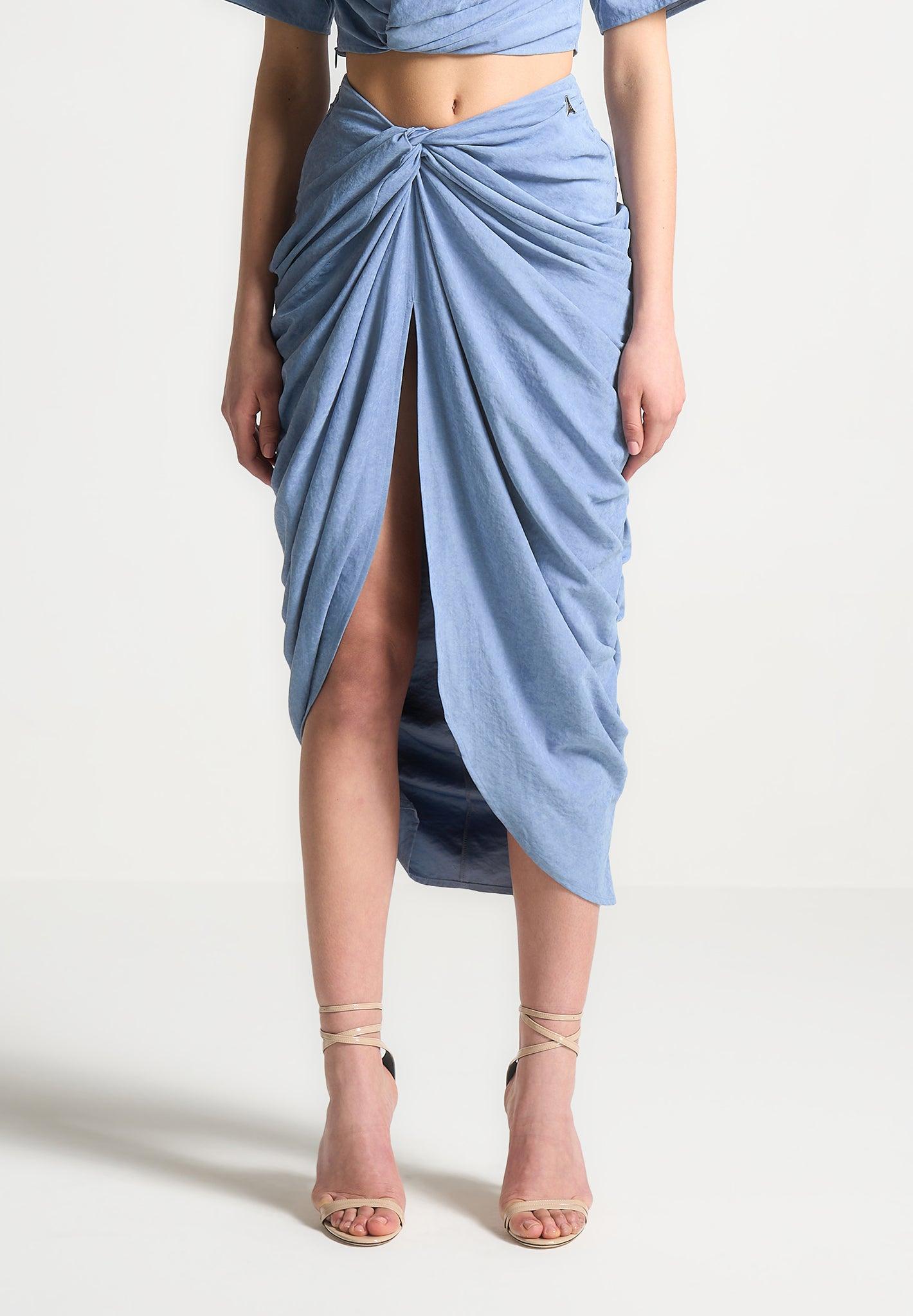 Asymmetric Drape Midaxi Skirt - Blue Female Product Image