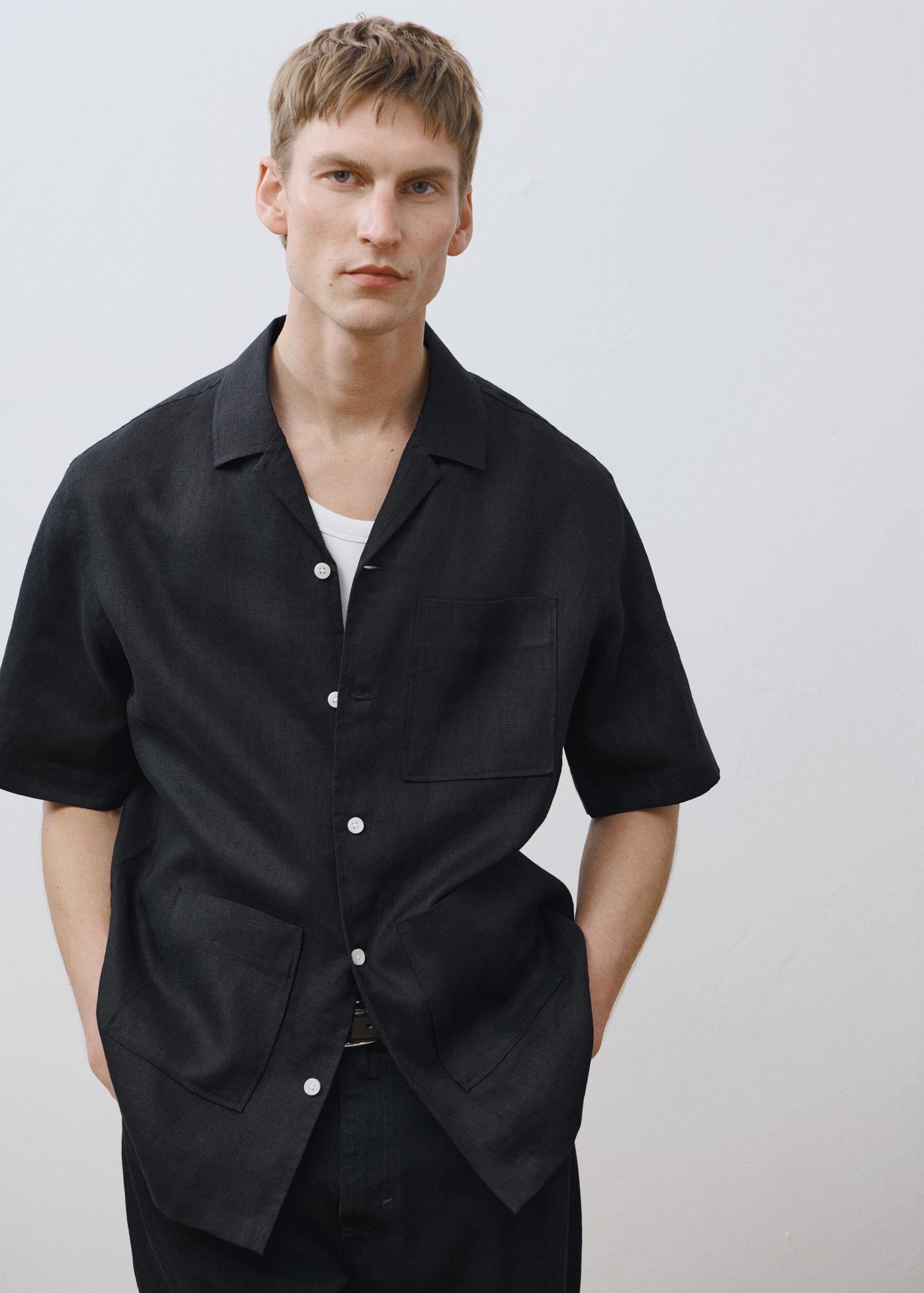 100% linen short sleeve shirt - Men | MANGO USA Product Image