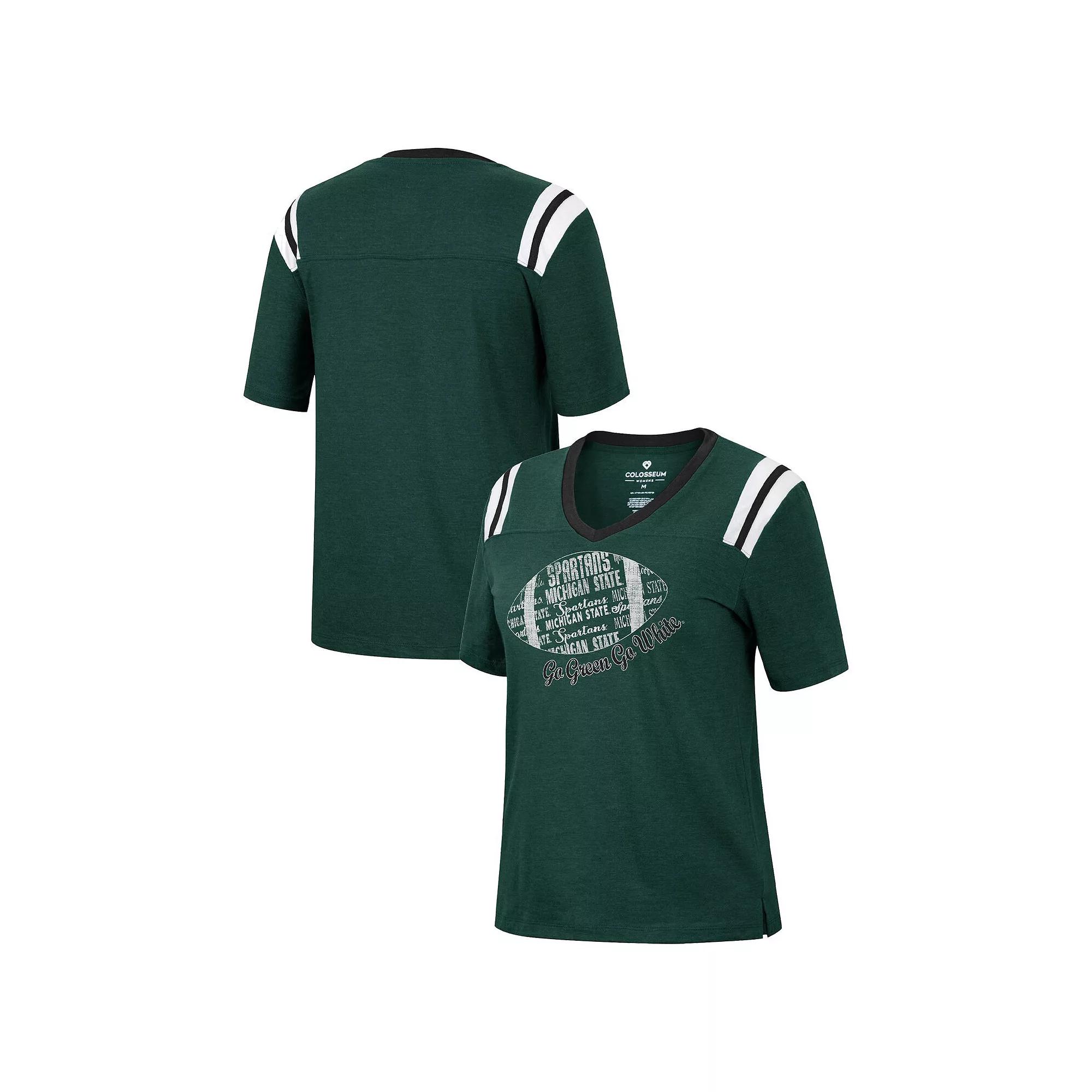 Women's Colosseum Heathered Green Michigan State Spartans 15 Min Early Football V-Neck T-Shirt,  Product Image