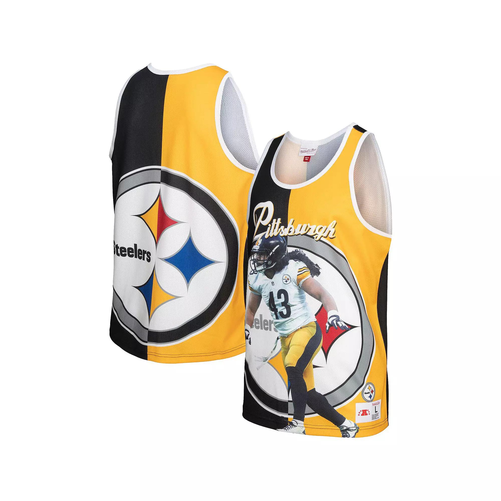 Men's Mitchell & Ness Troy Polamalu Black/Gold Pittsburgh Steelers Retired Player Graphic Tank Top,  Product Image