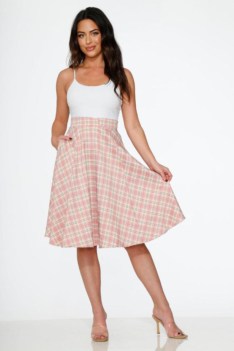 Pink Plaid Swing Skirt Product Image