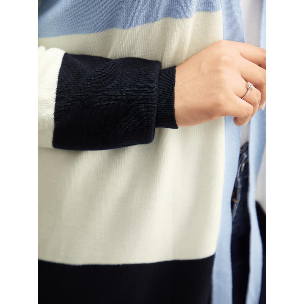 Plus Size Supersoft Essentials Colorblock Contrast Open Front Cardigan Blue Women Casual Loose Long Sleeve Everyday Cardigans BloomChic 18-20/2X Product Image