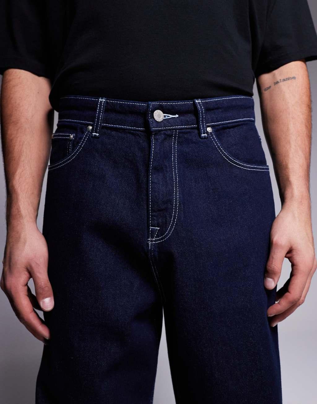 ASOS DESIGN barrel fit jeans in dark wash blue Product Image
