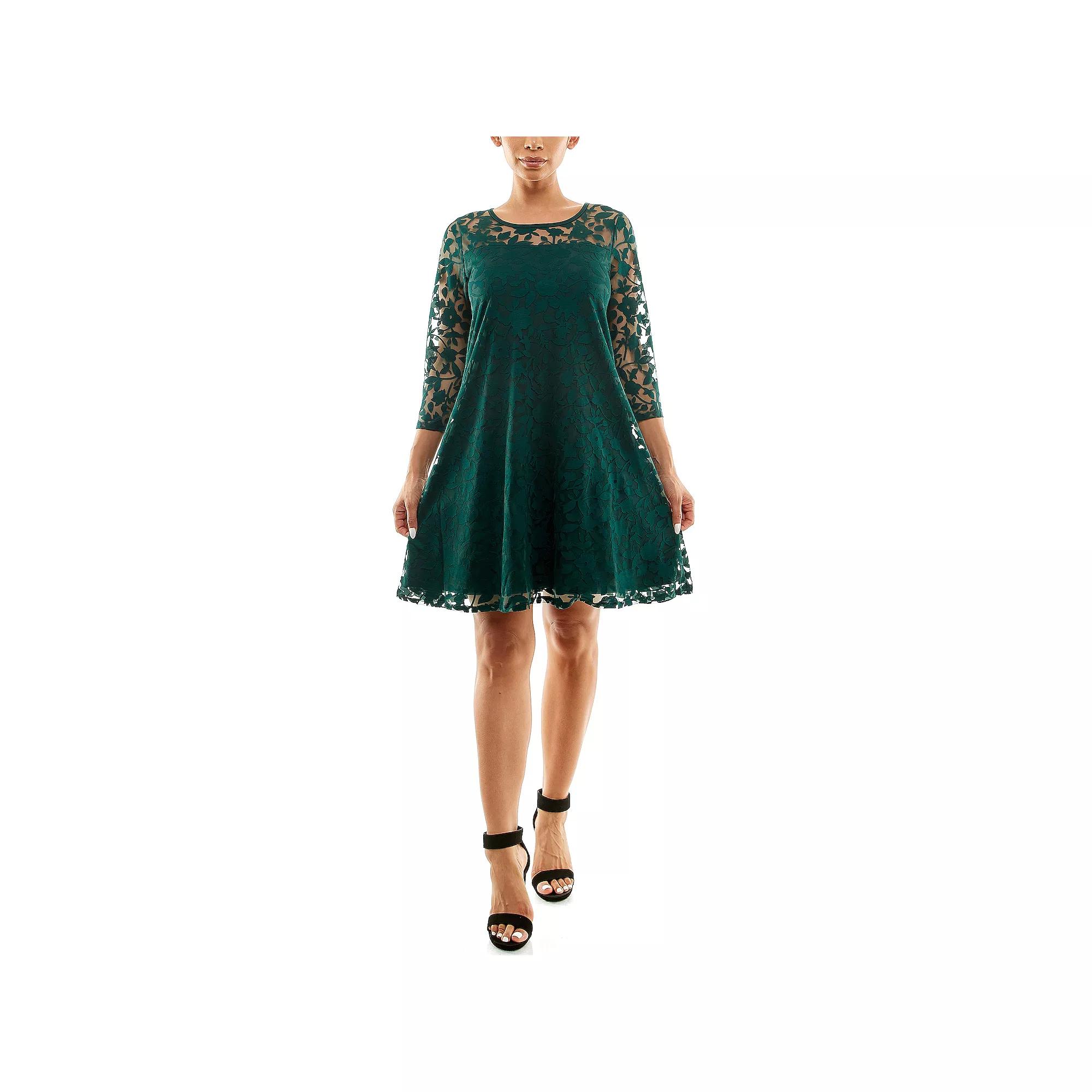 Women's Nina Leonard Burnout Trapeze Dress, Size: Large, Rich Green Product Image