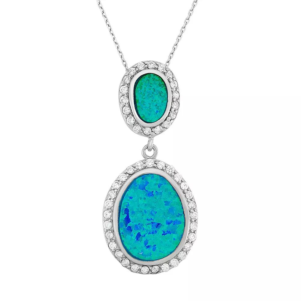 Lab-Created Blue Opal & Cubic Zirconia Sterling Silver Oval Pendant Necklace, Women's, Size: 18" Product Image