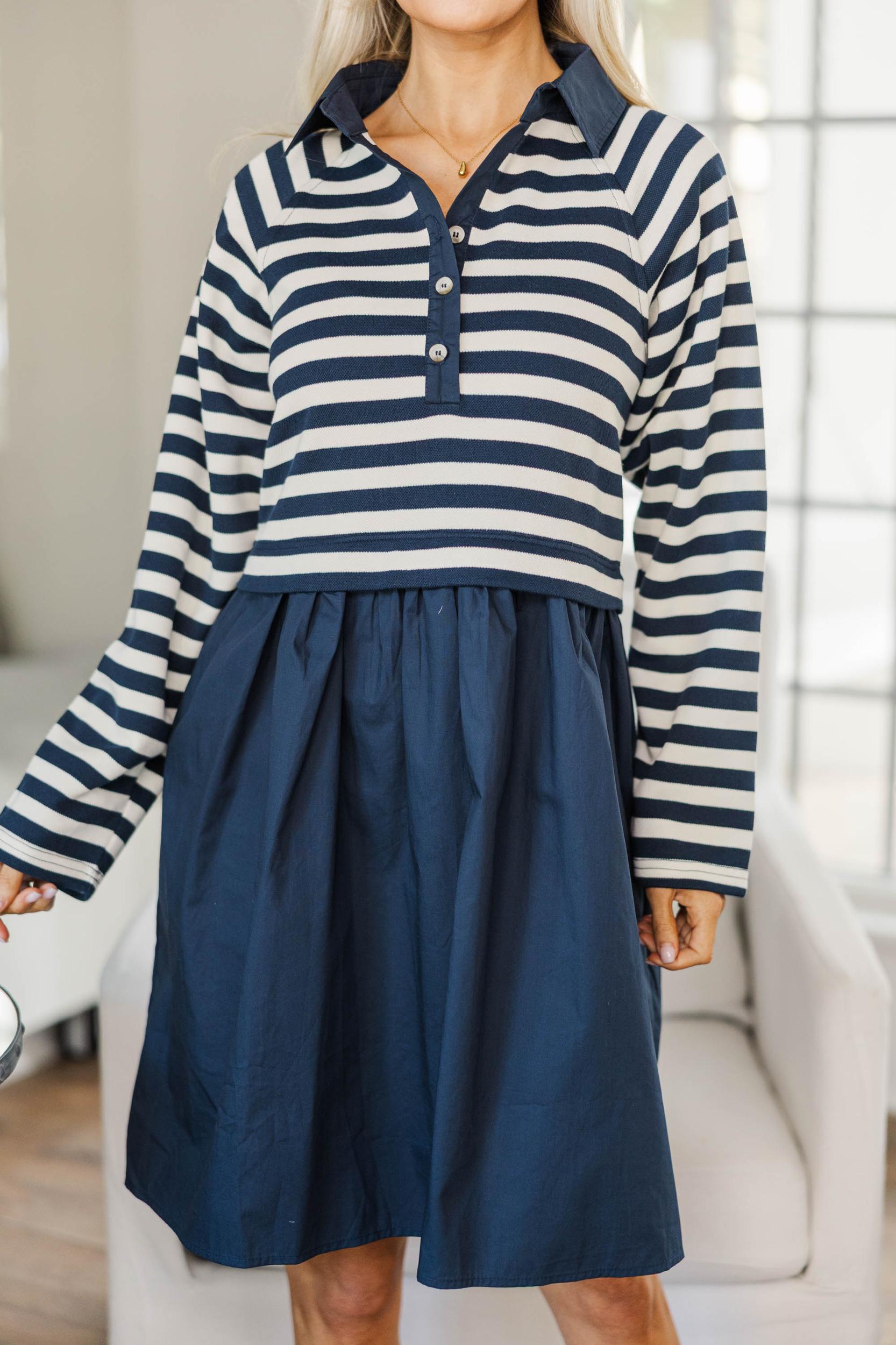 NURSING COLLECTION: Happy Little Moments Navy Striped Babydoll Dress Female Product Image
