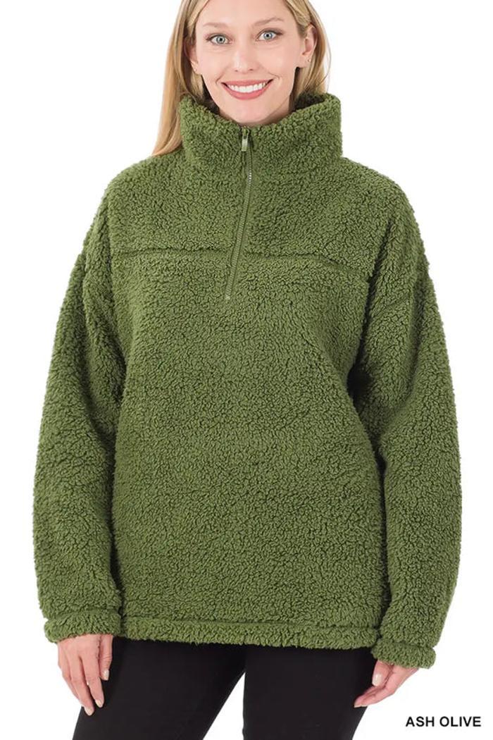 Soft Sherpa Half Zip Pullover With Side Pockets Product Image