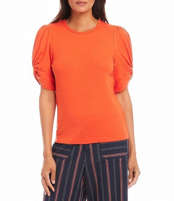 Karen Kane Twisted Short Puff Sleeve Crew Neck Top Product Image