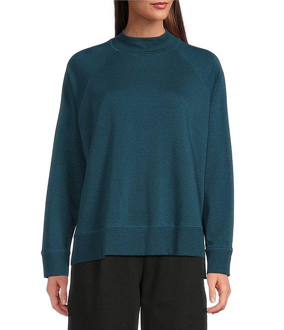 Eileen Fisher Organic Cotton Blend Soft Knit High Neck Long Sleeve Top Product Image