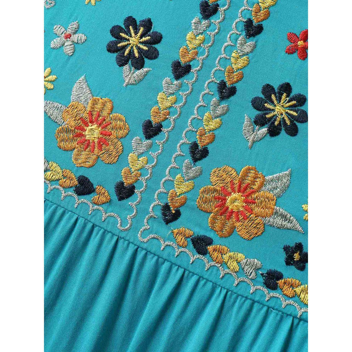 Plus Size Rayon Floral Embroidered Pockets Midi Dress Arctic Women Boho V-neck Sleeveless Curvy BloomChic 12/L Product Image