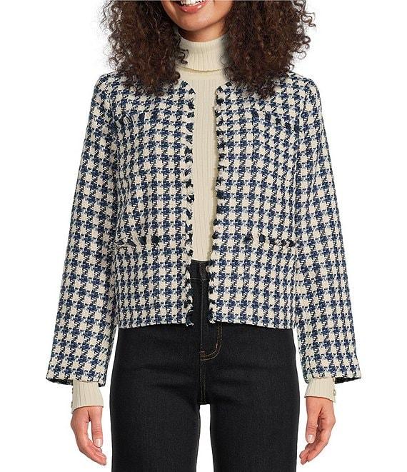 J.McLaughlin Martha Tweed Blend Houndstooth Round Neck Bracelet Sleeve Jacket Product Image