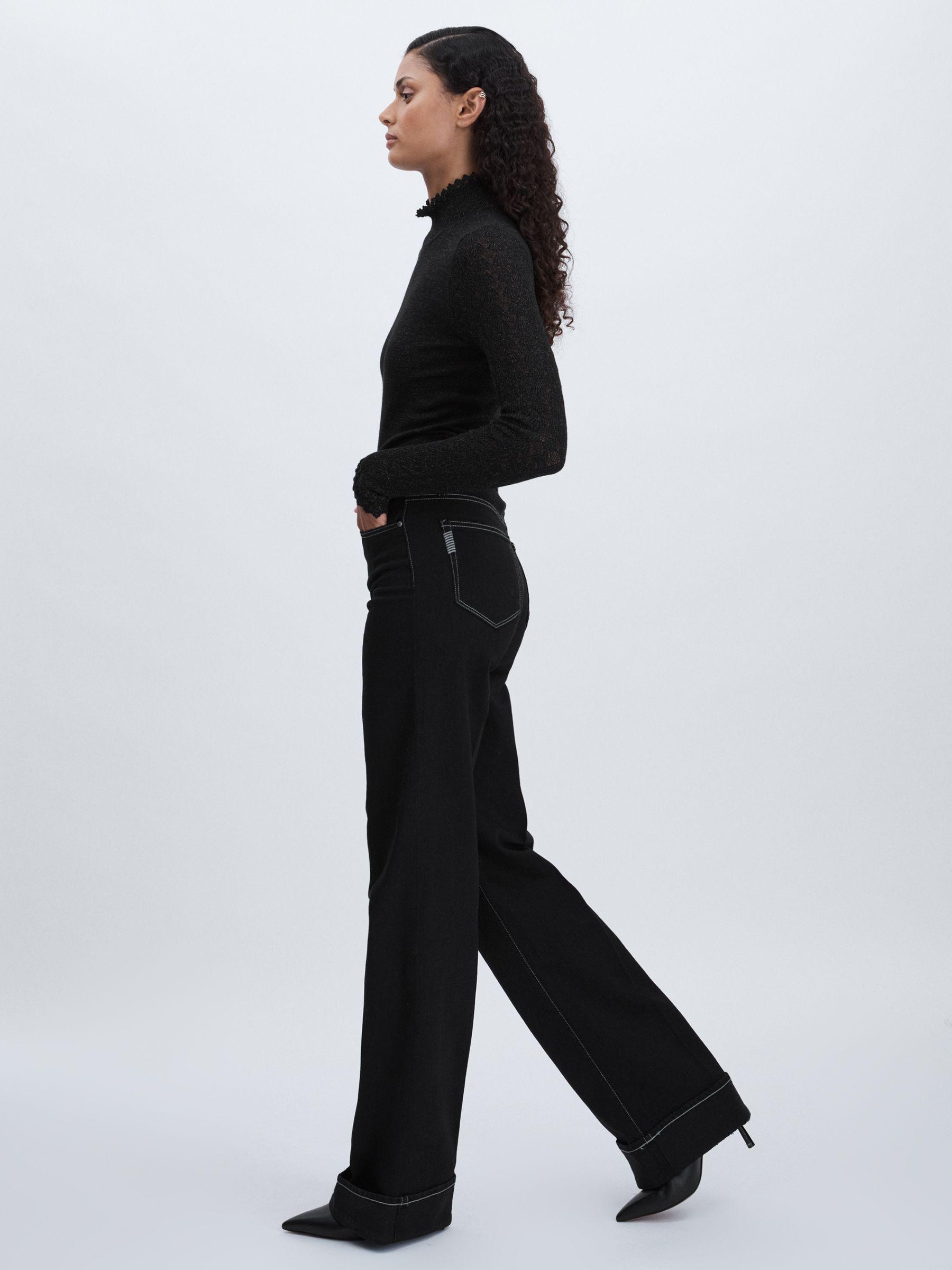Paige Wide-Leg Cuffed Jeans in Black Product Image