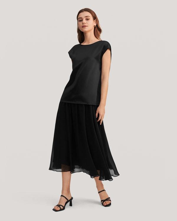 LILYSILK Silk T Shirt for Women Blue Natural Silk Smooth Basic Round Neck Free of Harmful Chemicals S Product Image