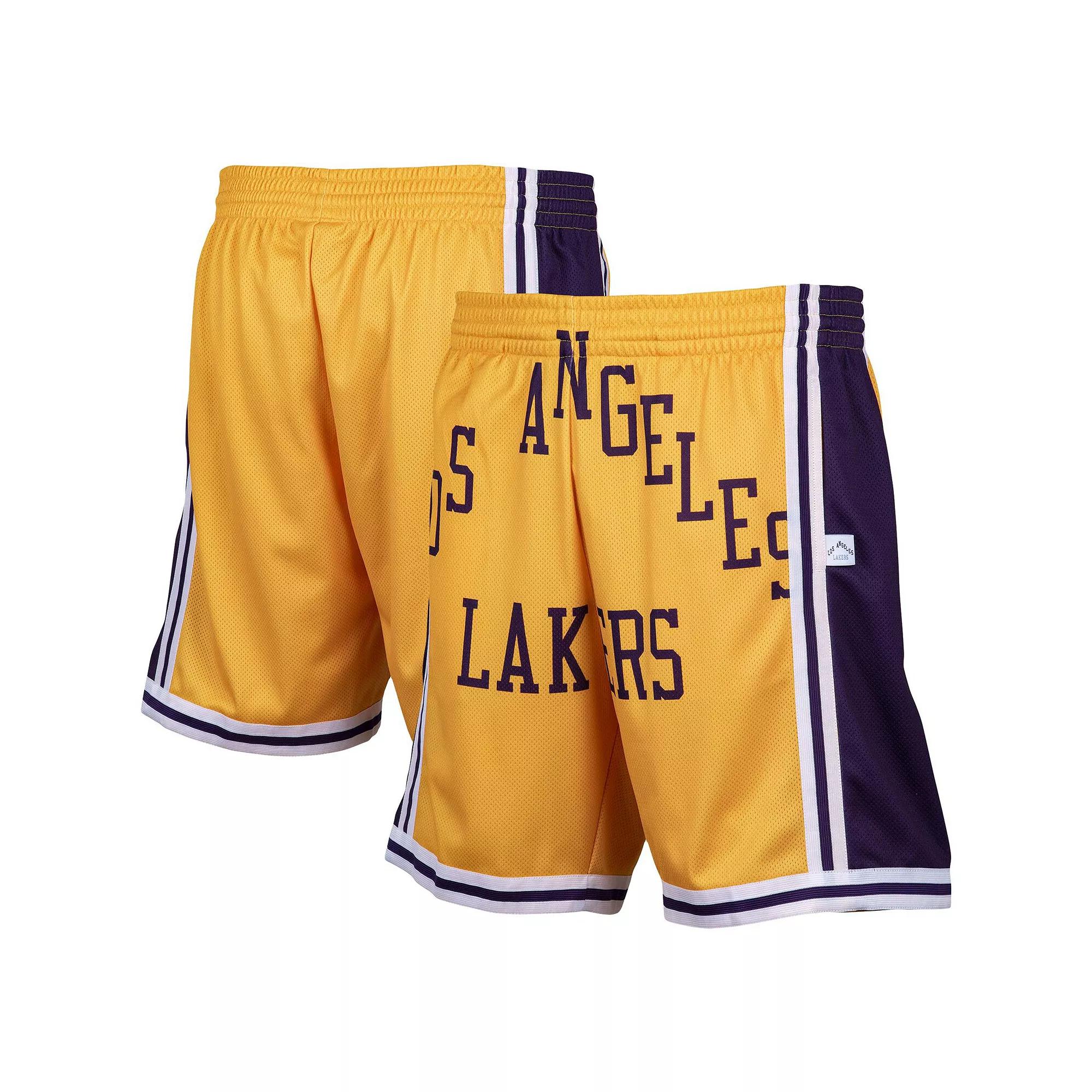 Men's Mitchell & Ness Gold Los Angeles Lakers Hardwood Classics Big Face 2.0 Shorts,  Product Image