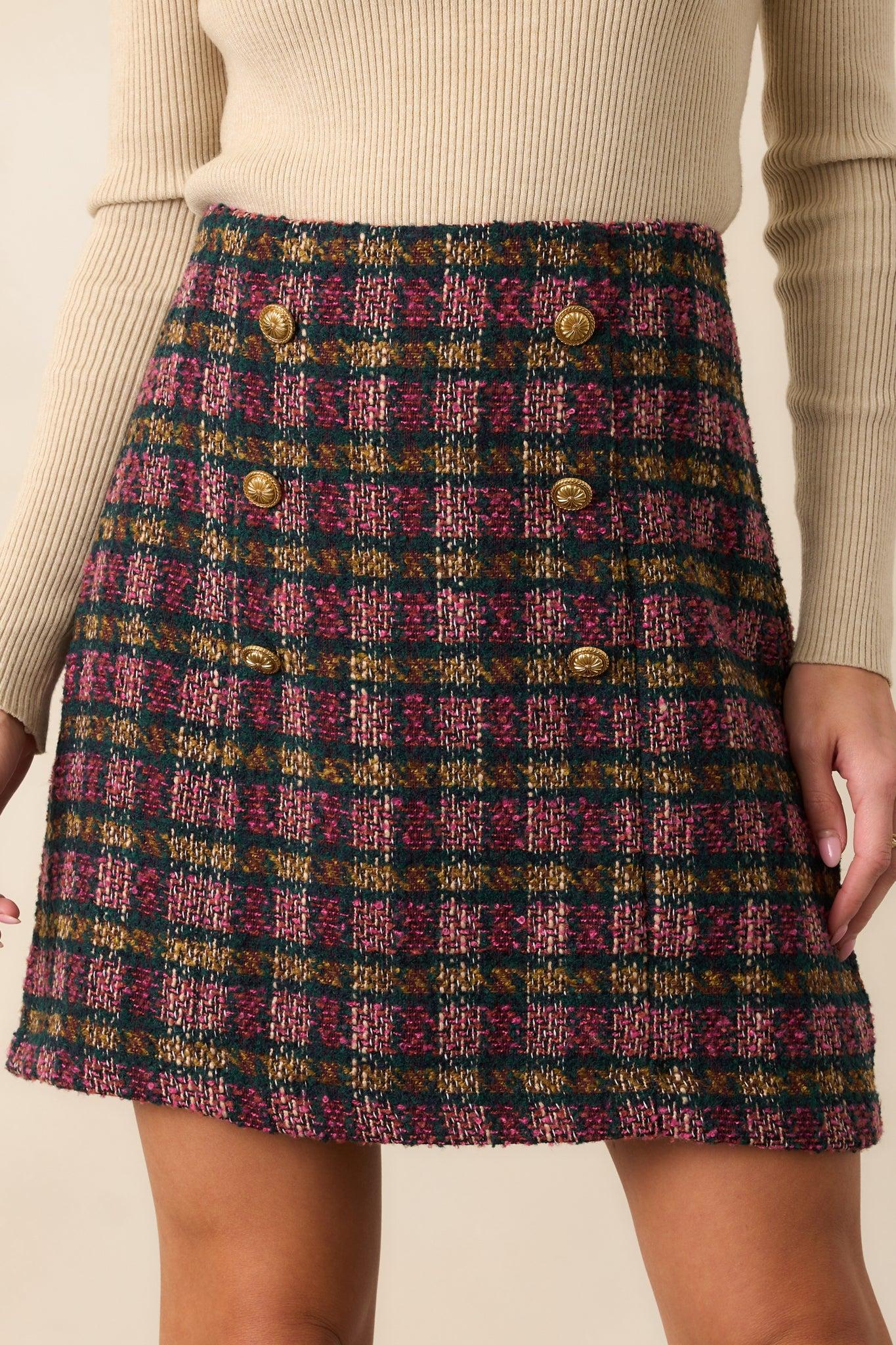 EXCLUSIVE: Prosperina Gardner Pink Multi Plaid Tweed Mini Skirt Product Image