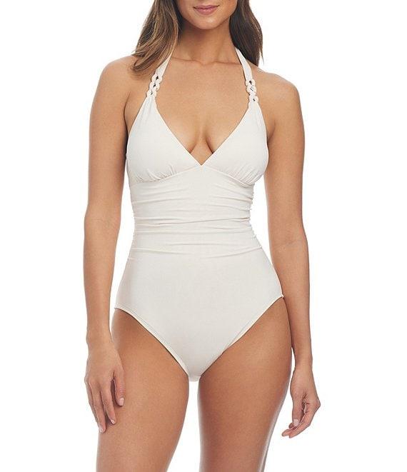 Bleu Rod Beattie Ring Master Solid Tie-Neck Shirred Ring One Piece Swimsuit Product Image
