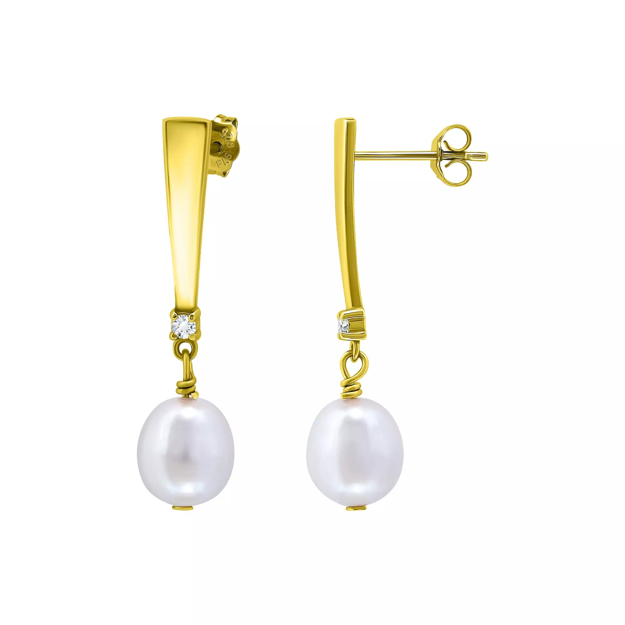 Aleure Precioso Sterling Silver Freshwater Cultured Pearl & Cubic Zirconia Linear Drop Earrings, Womens, Silver Tone Product Image