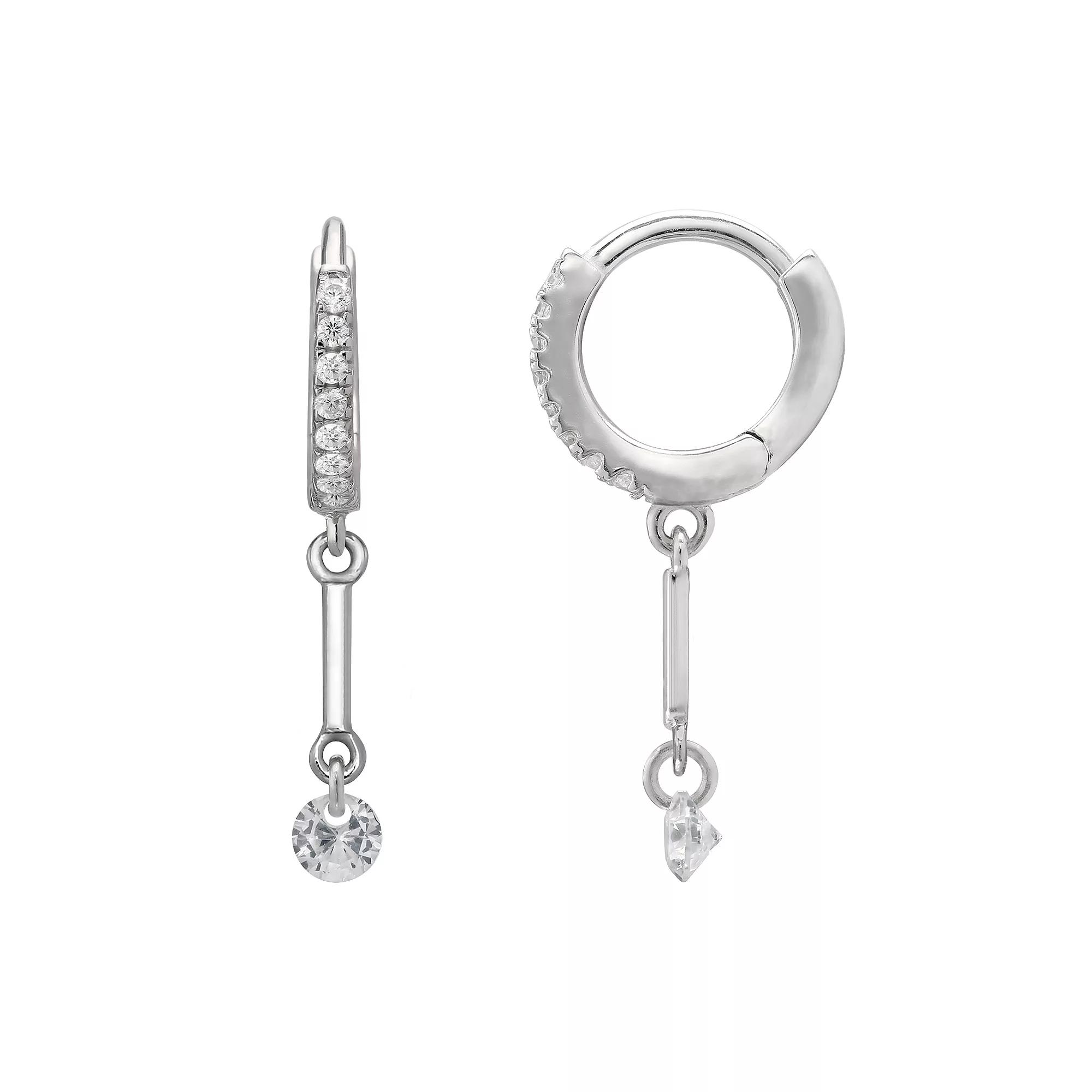 PRIMROSE Sterling Silver Initial Huggie Hoop Drop Earrings, Women's, Sterling Silver U Product Image