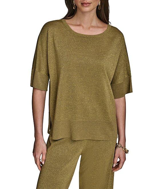 Donna Karan Coordinating Shimmer Knit Short Sleeve Oversized Top Product Image