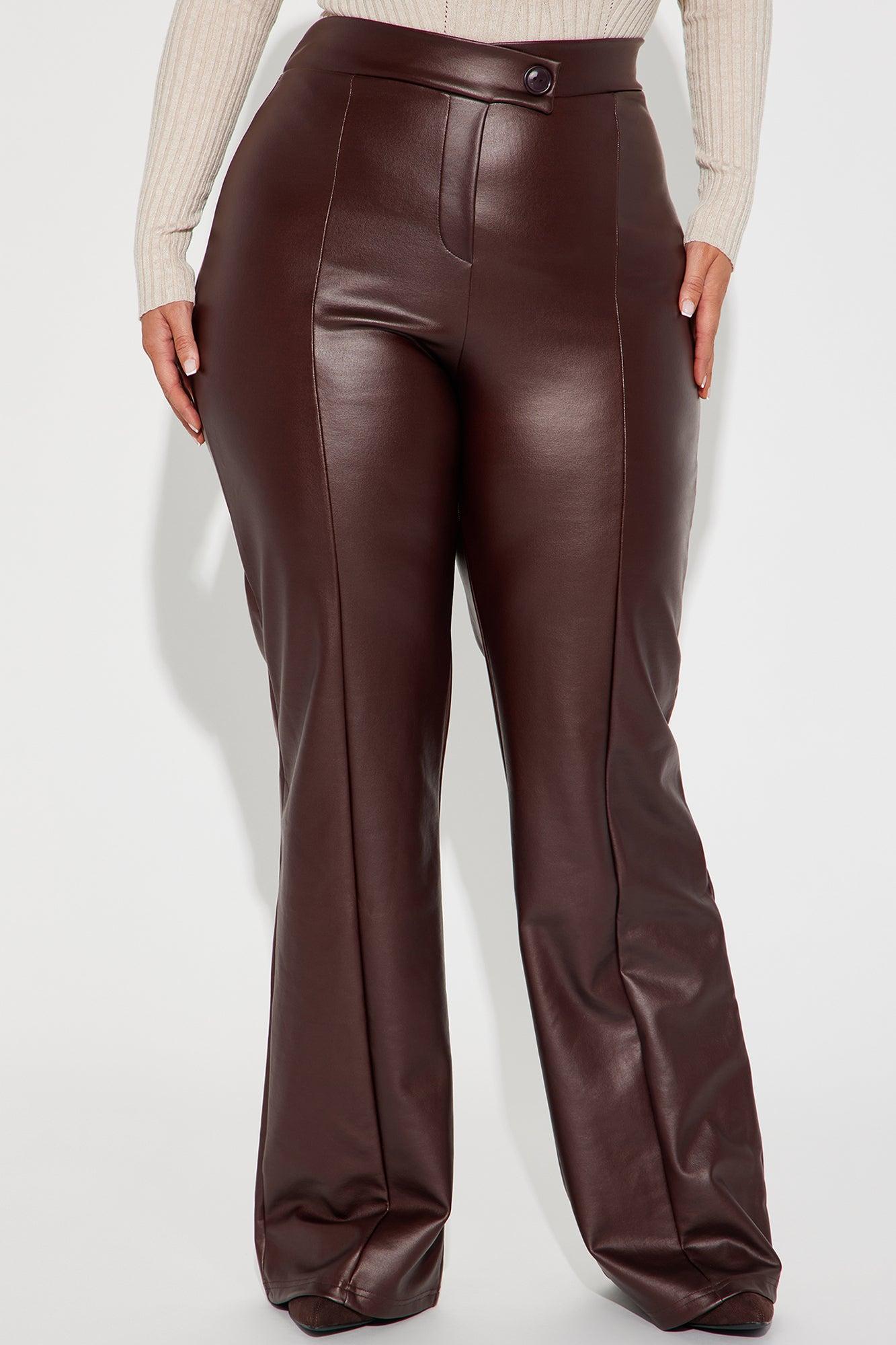 Call It Even Faux Leather Dress Pants - Chocolate Product Image