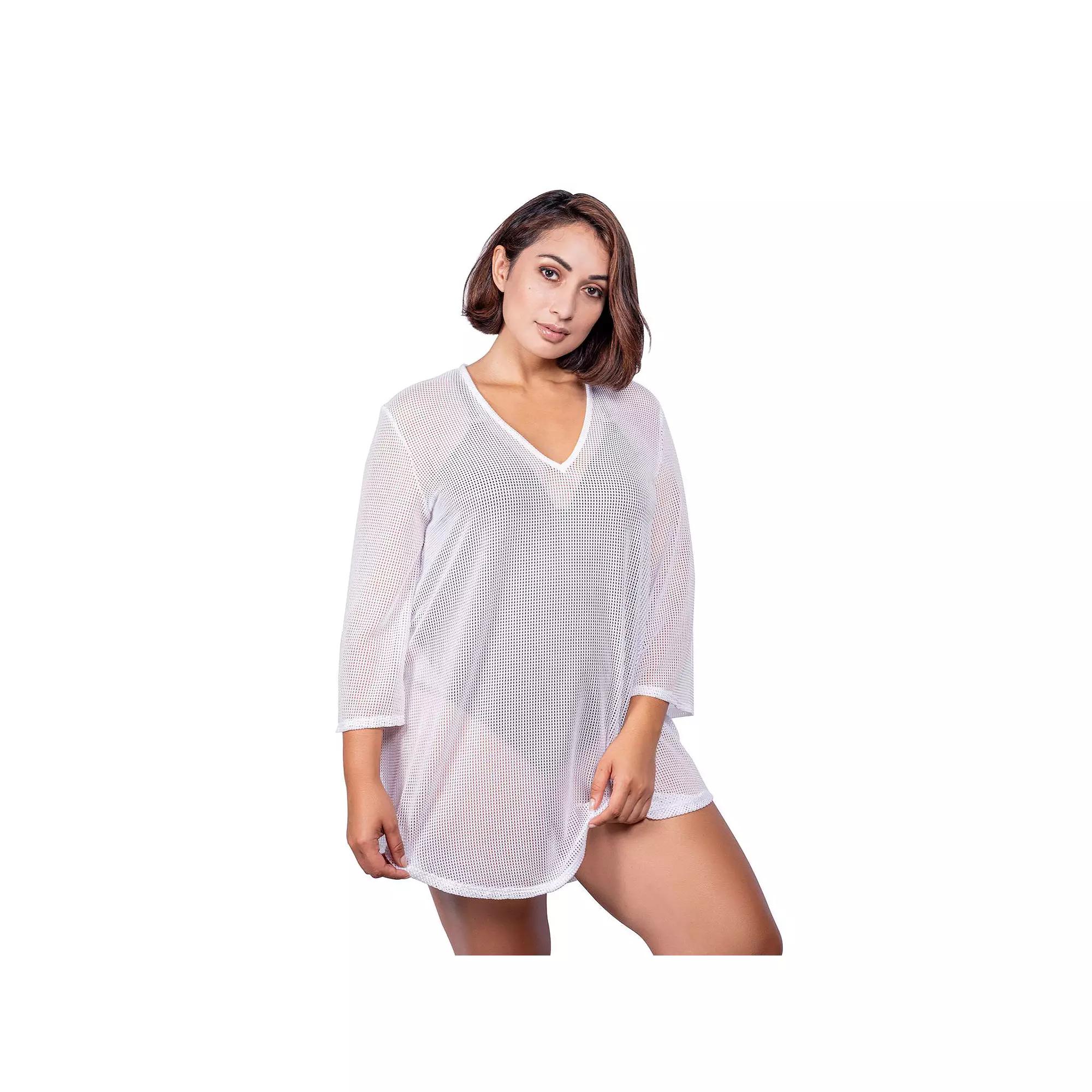 Plus Size Jordan Taylor Sheer Swim Tunic Cover-Up, Women's, Size: 1XL, White Product Image
