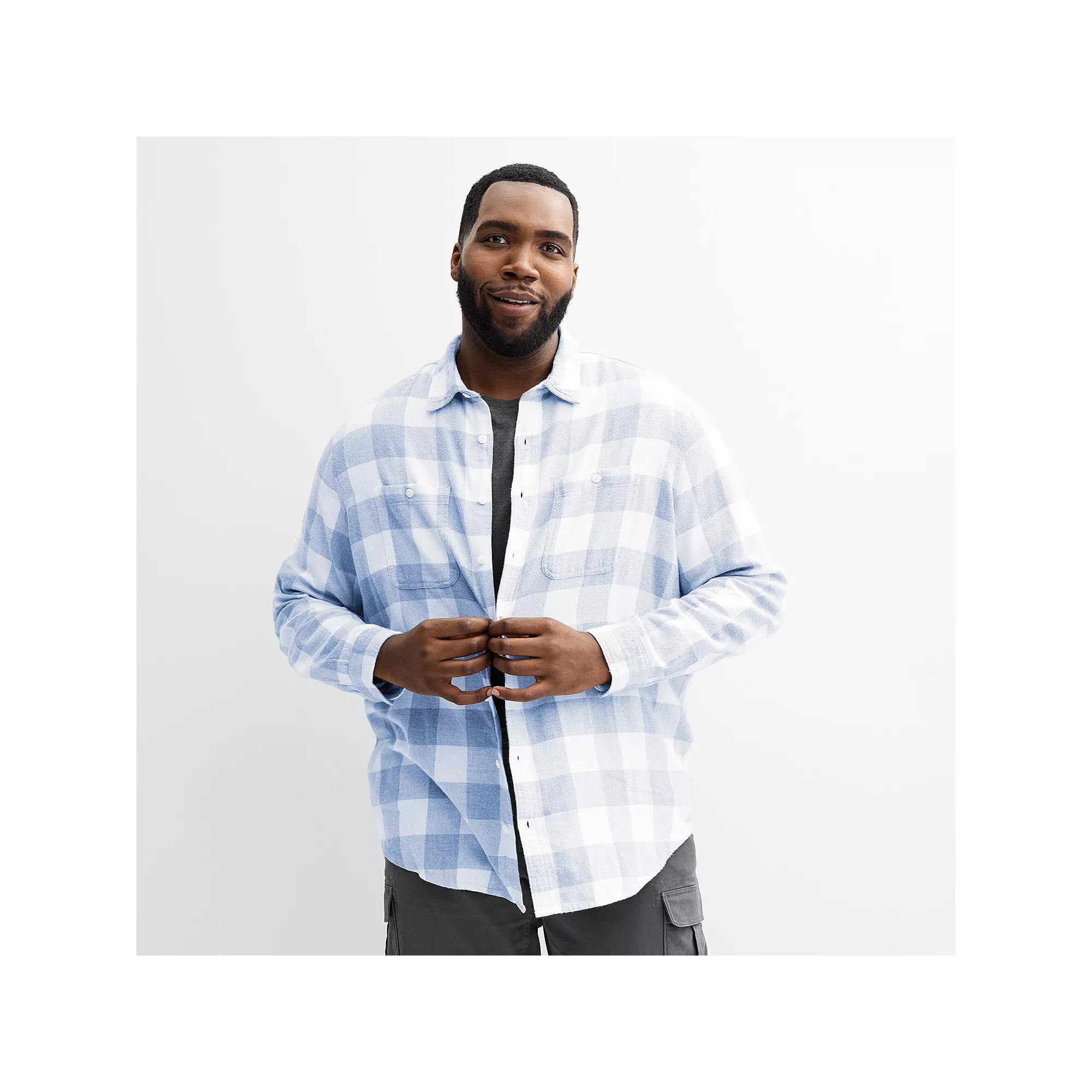 Big & Tall Sonoma Goods For Life® Long Sleeve Flannel Shirt, Men's, Size: Large Tall, Blue Buff Check Product Image